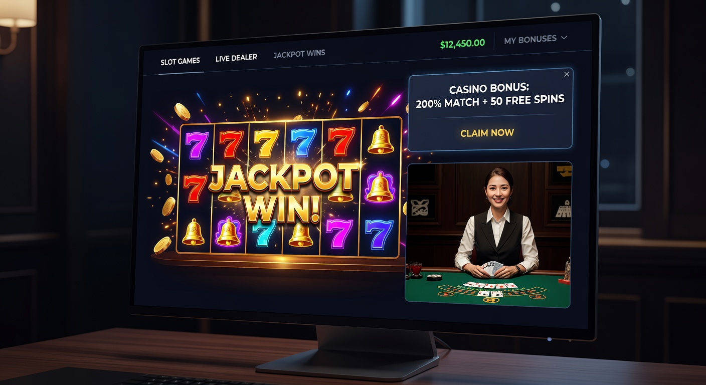 Dynamic live dealer table with high-definition stream, cards flying, and mobile screens showing jackpot counters