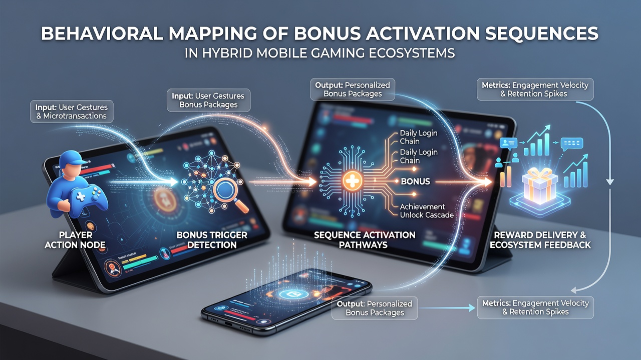 Diagram showing mapped player pathways through bonus activation stages in mobile hybrids