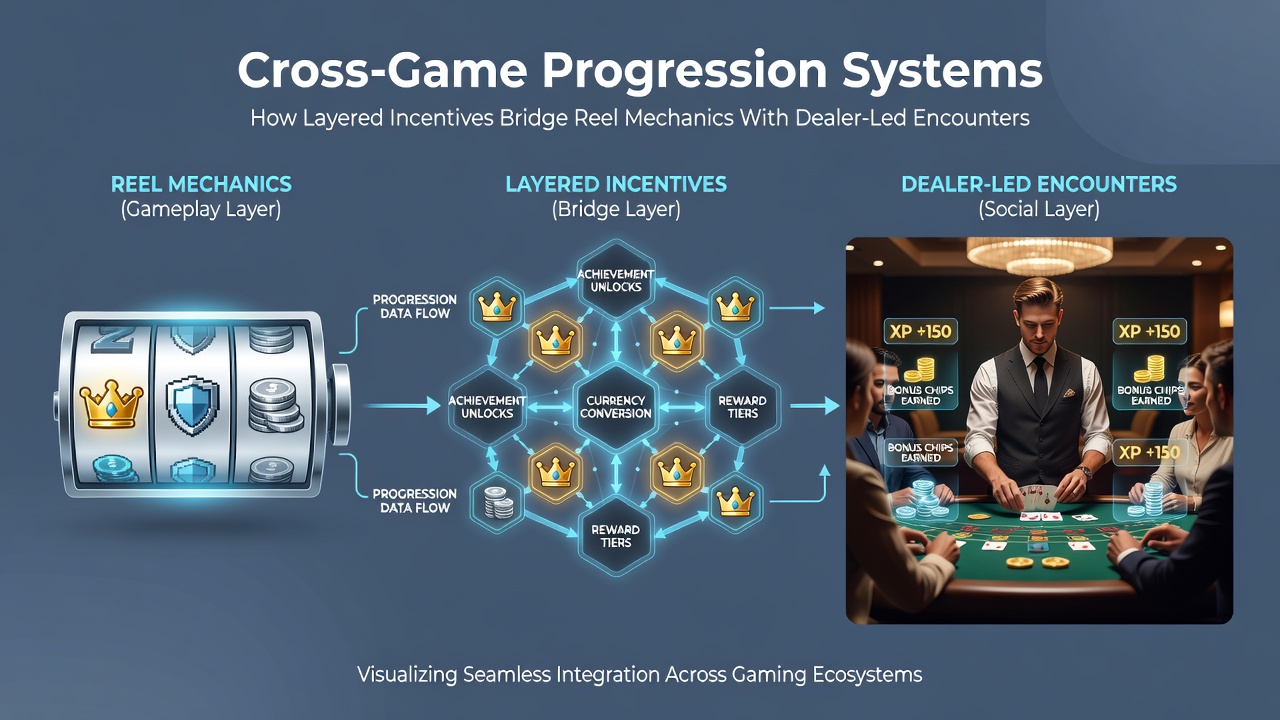 Diagram showing flexible access routes linking mobile slots to live dealer progression in gaming platforms