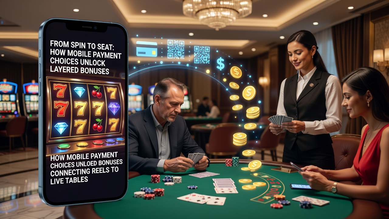Dashboard view of connected casino rewards showing slot, live table, and jackpot tier progression linked by payment choices