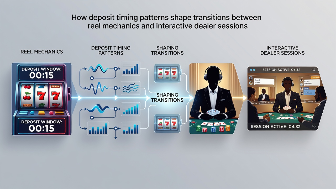 Flowchart illustrating how deposit timing affects movement between slot reel mechanics and interactive dealer sessions in loyalty programs