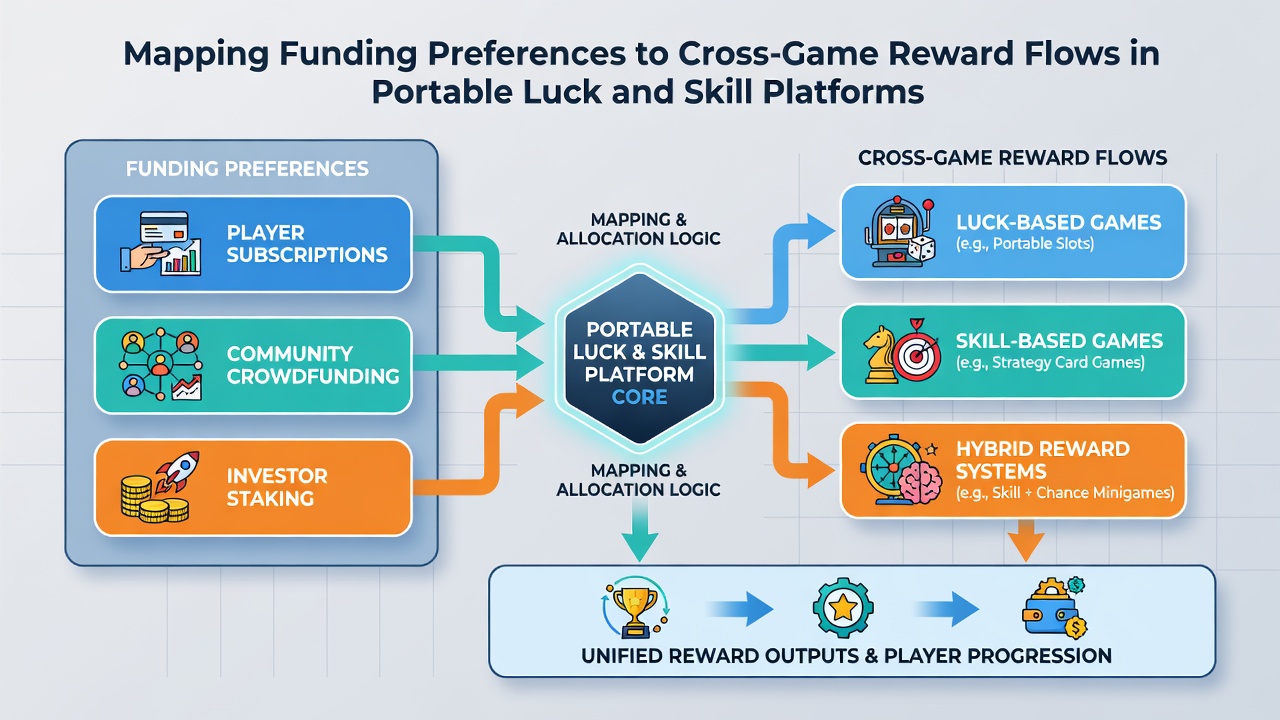 Diagram illustrating reward flow connections between different game types on mobile devices