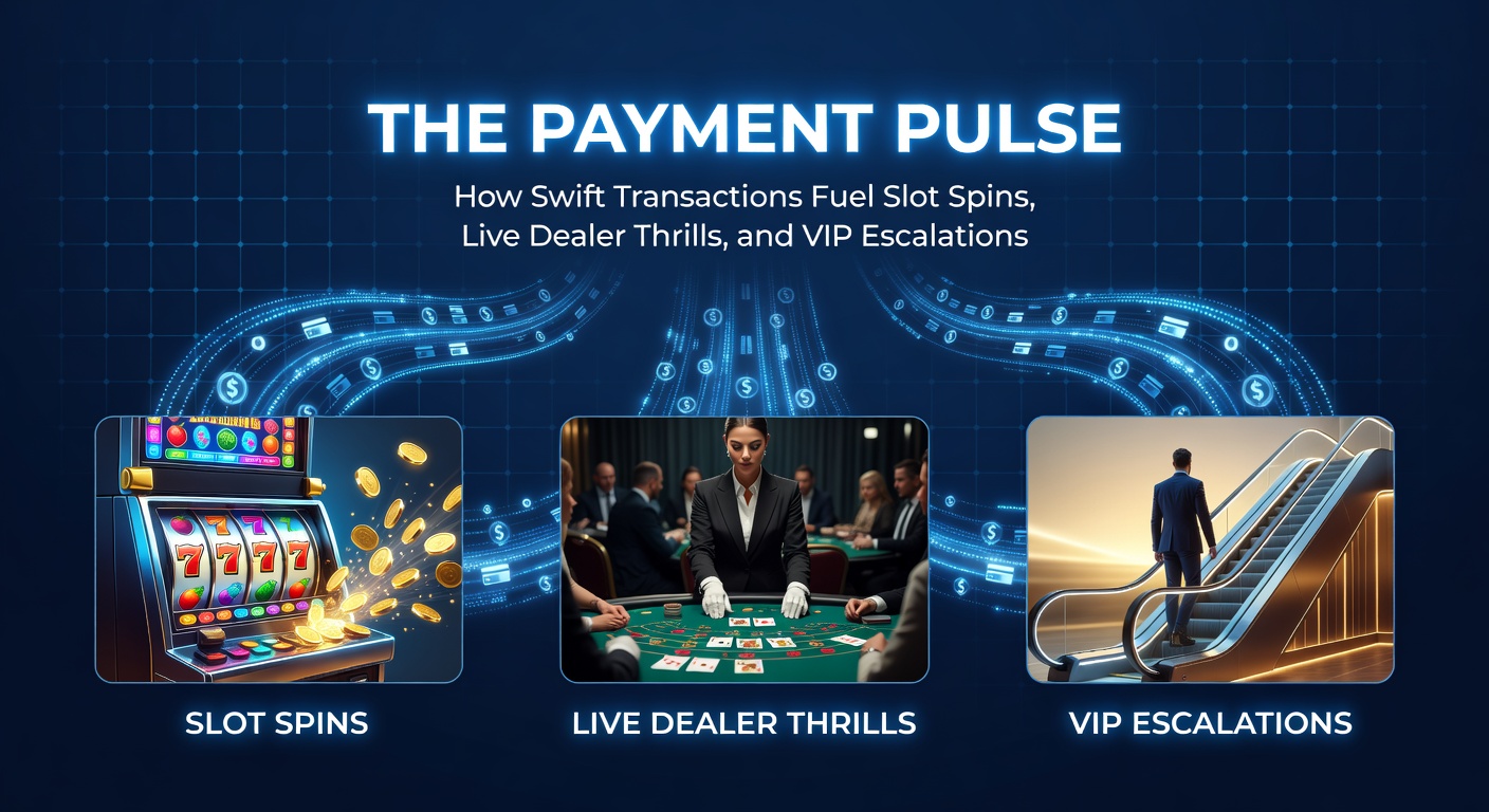 Digital payment streams lighting up casino interfaces with slot reels, live dealer tables, and VIP badges in a vibrant, fast-paced online gaming environment