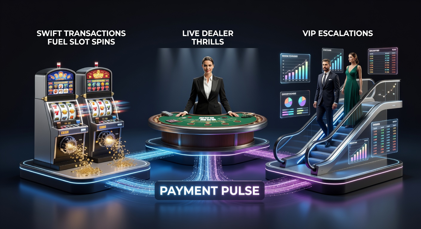 Close-up of a live dealer spinning a roulette wheel as digital payment icons pulse in the foreground, symbolizing instant transactions enabling real-time thrills and VIP upgrades